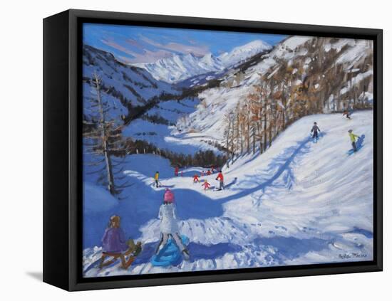 Shadow of a Fir Tree, And Skiers Tignes, 2014-Andrew Macara-Framed Stretched Canvas