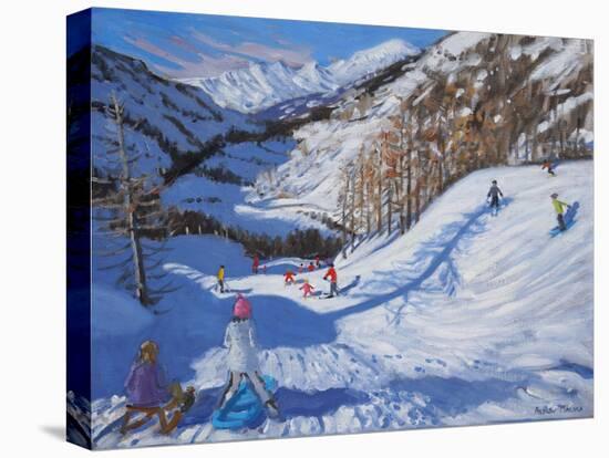 Shadow of a Fir Tree, And Skiers Tignes, 2014-Andrew Macara-Stretched Canvas