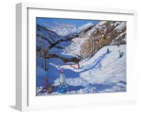 Shadow of a Fir Tree, And Skiers Tignes, 2014-Andrew Macara-Framed Giclee Print