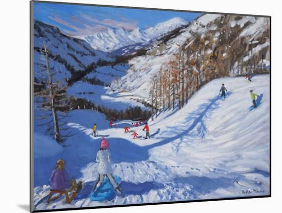 Shadow of a Fir Tree, And Skiers Tignes, 2014-Andrew Macara-Mounted Giclee Print