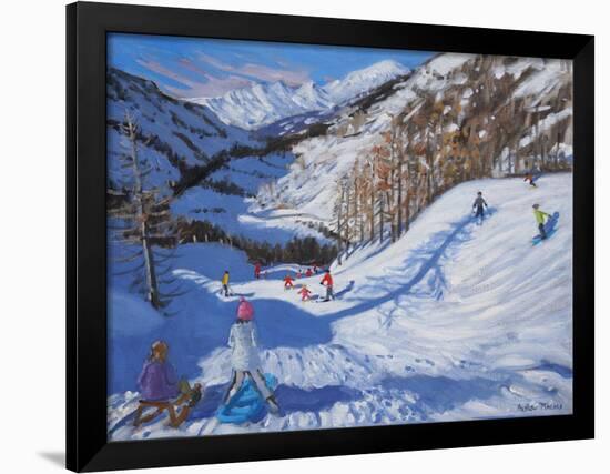 Shadow of a Fir Tree, And Skiers Tignes, 2014-Andrew Macara-Framed Giclee Print