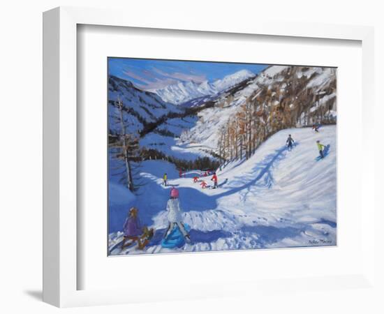Shadow of a Fir Tree, And Skiers Tignes, 2014-Andrew Macara-Framed Giclee Print