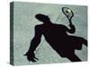 Shadow of a Male Tennis Player Playing Tennis-null-Stretched Canvas