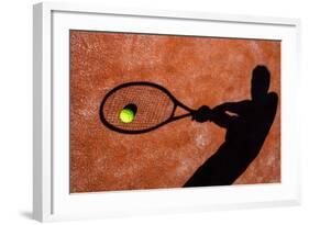 Shadow Of A Tennis Player In Action On A Tennis Court (Conceptual Image With A Tennis Ball-l i g h t p o e t-Framed Art Print