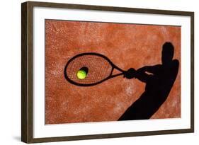 Shadow Of A Tennis Player In Action On A Tennis Court (Conceptual Image With A Tennis Ball-l i g h t p o e t-Framed Art Print