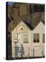 Shadow of Couple Walking Past Beach Huts, Granite Boulders, Cote De Granit Rose, Brittany-David Hughes-Stretched Canvas
