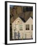 Shadow of Couple Walking Past Beach Huts, Granite Boulders, Cote De Granit Rose, Brittany-David Hughes-Framed Photographic Print