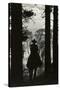 Shadow of Cowboy Sitting in Tree Line-null-Stretched Canvas