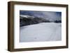 Shadow of helicopter flying over glacier, Mount Aspiring National Park, West Coast, South Island...-null-Framed Photographic Print