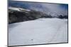 Shadow of helicopter flying over glacier, Mount Aspiring National Park, West Coast, South Island...-null-Mounted Photographic Print