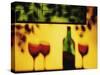 Shadow of Red Wine Bottle and Red Wine Glasses on Wall-Peter Howard Smith-Stretched Canvas