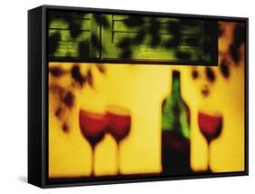 Shadow of Red Wine Bottle and Red Wine Glasses on Wall-Peter Howard Smith-Framed Stretched Canvas