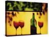 Shadow of Red Wine Bottle and Red Wine Glasses on Wall-Peter Howard Smith-Stretched Canvas