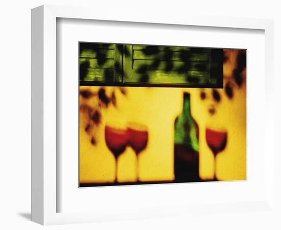 Shadow of Red Wine Bottle and Red Wine Glasses on Wall-Peter Howard Smith-Framed Photographic Print