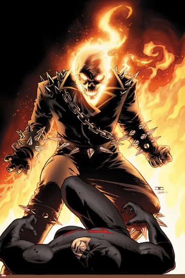Shadowland No.5 Cover: Ghost Rider and Daredevil Fighting-John Cassaday-Lamina Framed Poster