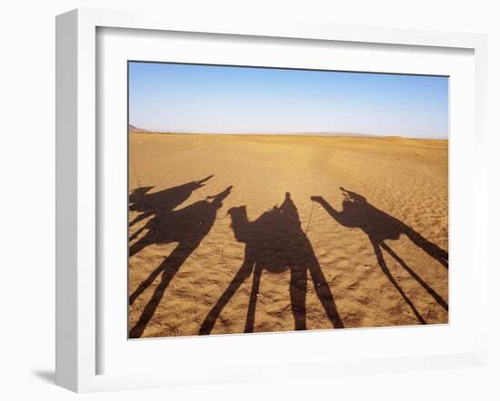 Shadows of people riding camels in a caravan in Zagora Desert, Draa-Tafilalet Region, Morocco-Karol Kozlowski-Framed Photographic Print