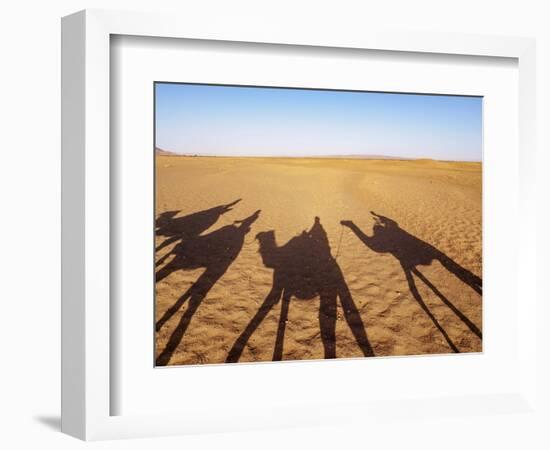 Shadows of people riding camels in a caravan in Zagora Desert, Draa-Tafilalet Region, Morocco-Karol Kozlowski-Framed Photographic Print