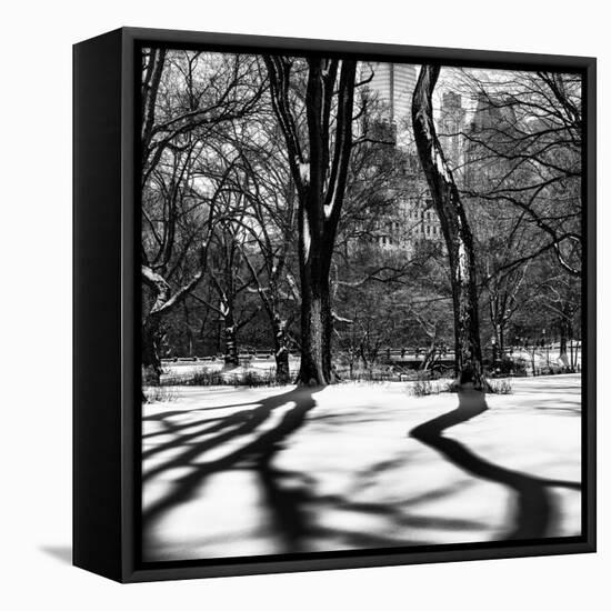 Shadows of Trees Play in Central Park Snow-Philippe Hugonnard-Framed Stretched Canvas