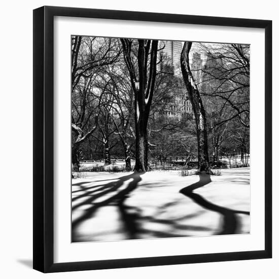 Shadows of Trees Play in Central Park Snow-Philippe Hugonnard-Framed Photographic Print