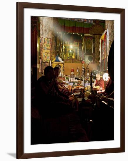 Shaft of Light Falls on Tibetan Buddhist Monks, Meru Nyingba Monastery, Bharkor, Tibet, China-Don Smith-Framed Photographic Print