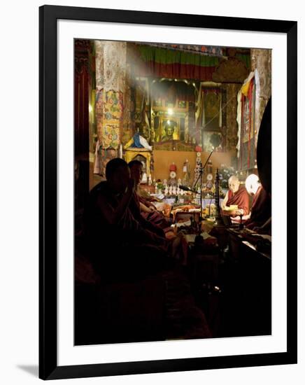 Shaft of Light Falls on Tibetan Buddhist Monks, Meru Nyingba Monastery, Bharkor, Tibet, China-Don Smith-Framed Photographic Print