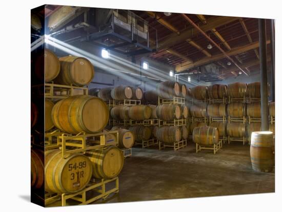 Shafts of Light in Barrel Room of Montevina Winery, Shenandoah Valley, California, USA-Janis Miglavs-Stretched Canvas