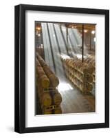 Shafts of Light in Barrel Room of Montevina Winery, Shenandoah Valley, California, USA-Janis Miglavs-Framed Photographic Print