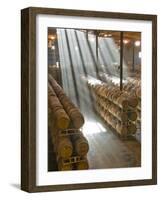 Shafts of Light in Barrel Room of Montevina Winery, Shenandoah Valley, California, USA-Janis Miglavs-Framed Photographic Print