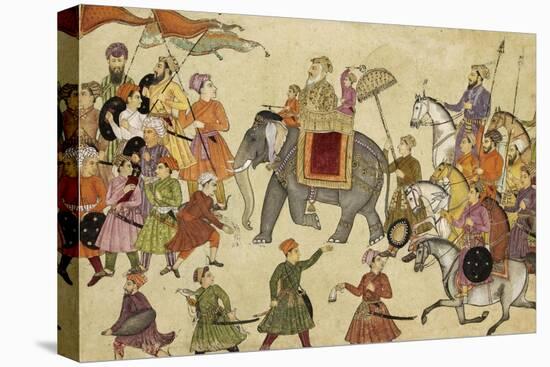 Shah Jahan Mounted on an Elephant with His Retinue-null-Stretched Canvas