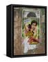 Shahruk Khan in Torn Bollywood Movie Poster on Wall, Hospet, Karnataka, India, Asia-Annie Owen-Framed Stretched Canvas