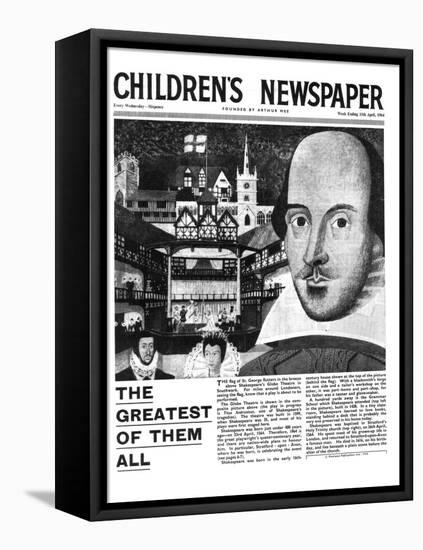 Shakespeare: the Greatest of Them All, Front Page of 'The Children's Newspaper', April 1964-English School-Framed Stretched Canvas