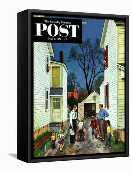 "Shaking Hands after the Fight" Saturday Evening Post Cover, May 5, 1951-John Falter-Framed Stretched Canvas
