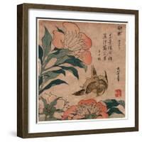 Shakuyaku Kana Ari, Peony and Canary. [1833 or 1834], 1 Print : Woodcut, Color ; 19.2 X 17.4-Katsushika Hokusai-Framed Giclee Print