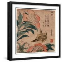 Shakuyaku Kana Ari, Peony and Canary. [1833 or 1834], 1 Print : Woodcut, Color ; 19.2 X 17.4-Katsushika Hokusai-Framed Giclee Print