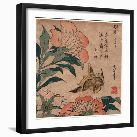 Shakuyaku Kana Ari, Peony and Canary. [1833 or 1834], 1 Print : Woodcut, Color ; 19.2 X 17.4-Katsushika Hokusai-Framed Giclee Print