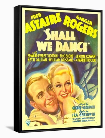 Shall We Dance?, Fred Astaire, Ginger Rogers on Window Card, 1937-null-Framed Stretched Canvas