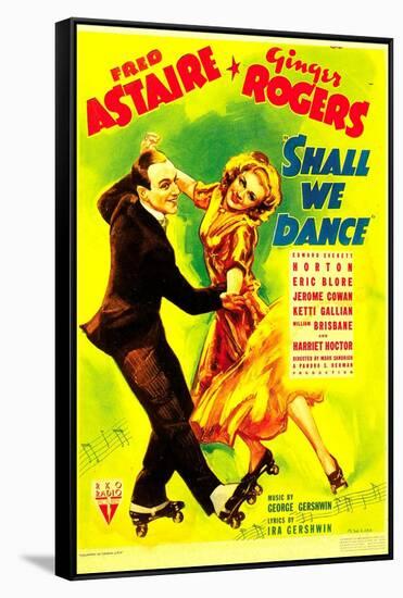 SHALL WE DANCE?, from left: Fred Astaire, Ginger Rogers on midget window card, 1937-null-Framed Stretched Canvas