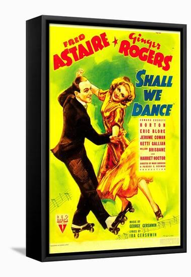 SHALL WE DANCE?, from left: Fred Astaire, Ginger Rogers on midget window card, 1937-null-Framed Stretched Canvas