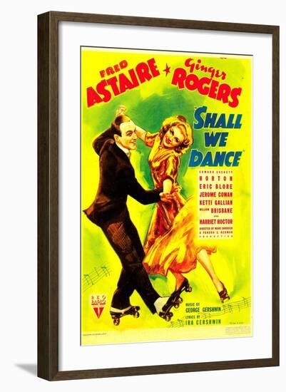 SHALL WE DANCE?, from left: Fred Astaire, Ginger Rogers on midget window card, 1937-null-Framed Art Print