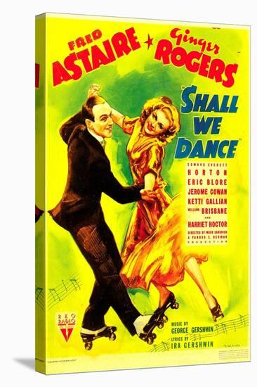 SHALL WE DANCE?, from left: Fred Astaire, Ginger Rogers on midget window card, 1937-null-Stretched Canvas