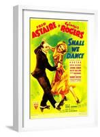 SHALL WE DANCE?, from left: Fred Astaire, Ginger Rogers on midget window card, 1937-null-Framed Art Print