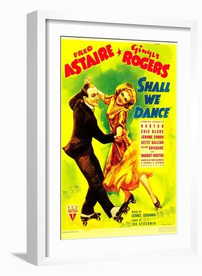 SHALL WE DANCE?, from left: Fred Astaire, Ginger Rogers on midget window card, 1937-null-Framed Art Print