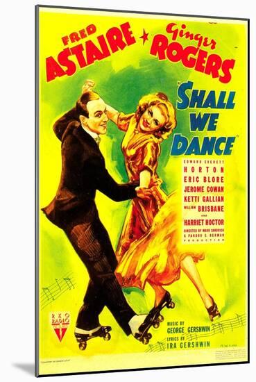 SHALL WE DANCE?, from left: Fred Astaire, Ginger Rogers on midget window card, 1937-null-Mounted Art Print