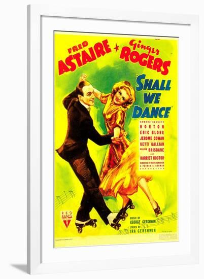 SHALL WE DANCE?, from left: Fred Astaire, Ginger Rogers on midget window card, 1937-null-Framed Art Print