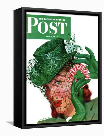 "Shamrock Chapeau," Saturday Evening Post Cover, March 20, 1943-Charles Kaiser-Framed Stretched Canvas