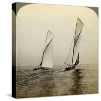 Shamrock I and Shamrock III in a Trial Race Off Sandy Hook, USA-Underwood & Underwood-Stretched Canvas