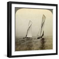 Shamrock I and Shamrock III in a Trial Race Off Sandy Hook, USA-Underwood & Underwood-Framed Photographic Print