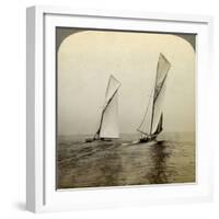 Shamrock I and Shamrock III in a Trial Race Off Sandy Hook, USA-Underwood & Underwood-Framed Photographic Print