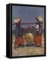 Shan servants carrying a brass gong - early 20th century-Mortimer Ludington Menpes-Framed Stretched Canvas