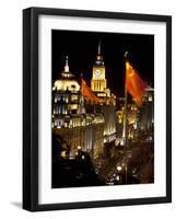 Shanghai, China Bund at Night Cars, Flags-William Perry-Framed Photographic Print